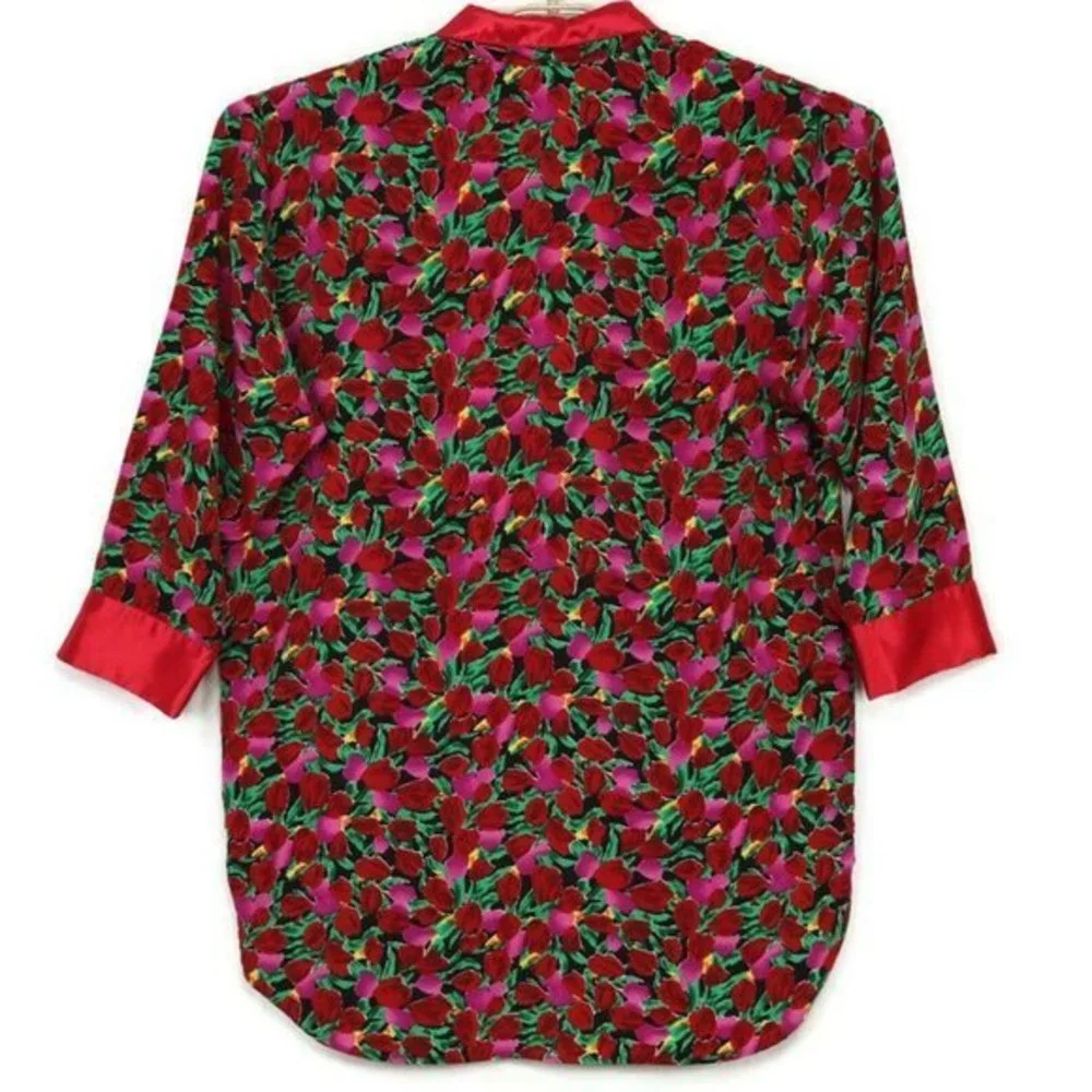 Vintage Victoria's Secret Gold Label Kimono Robe‎ Red Pink Green Floral M Medium